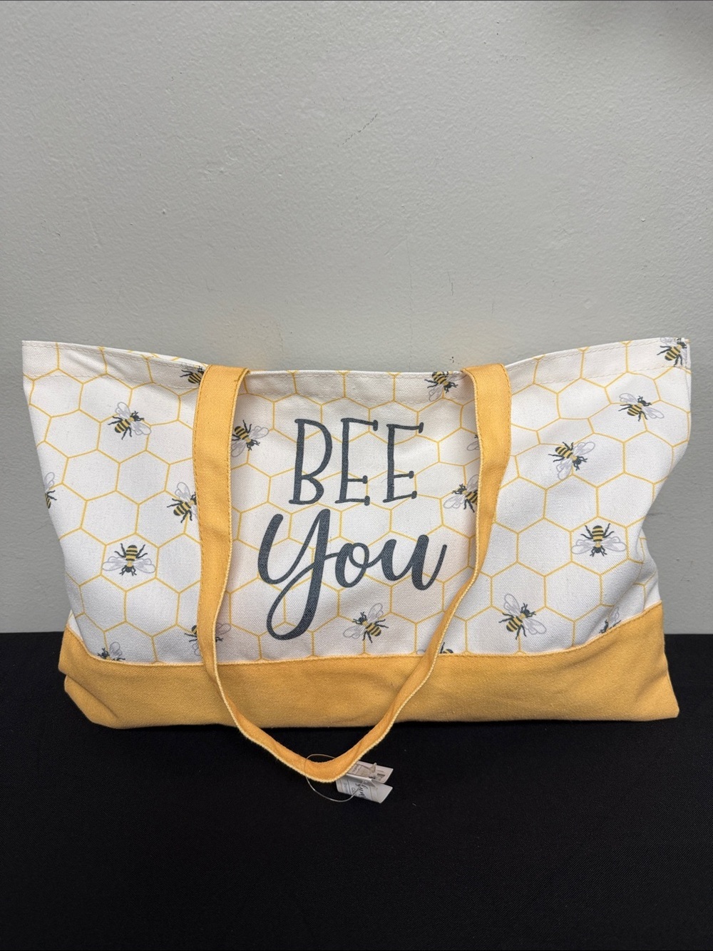 Bee You Canvas Tote Bag in White and Yellow - Picture 3 of 4